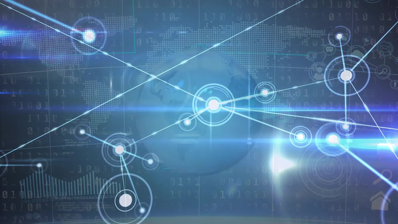Animation of network of connections over dark background
