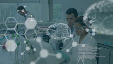 animación del procesamiento de datos científicos en un grupo diverso de científicos en el laboratorio