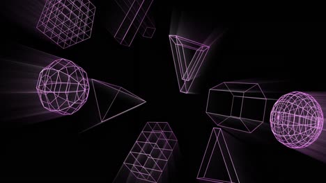 animation of glowing 3d shapes moving on black background