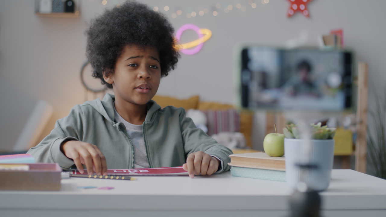 Child participating in an online school session