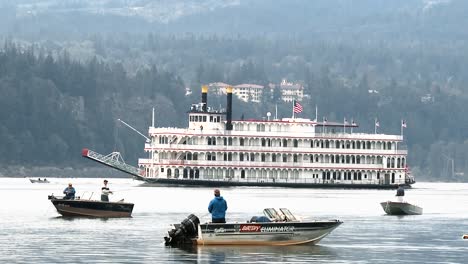 A-Paddle-Wheel-Boat-Passes-Recreational-Fishers-Spring-Creek-Washington-2016