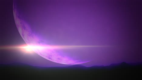 Primer-Plano-Púrpura-Planeta-Y-Montaña-En-Galaxia