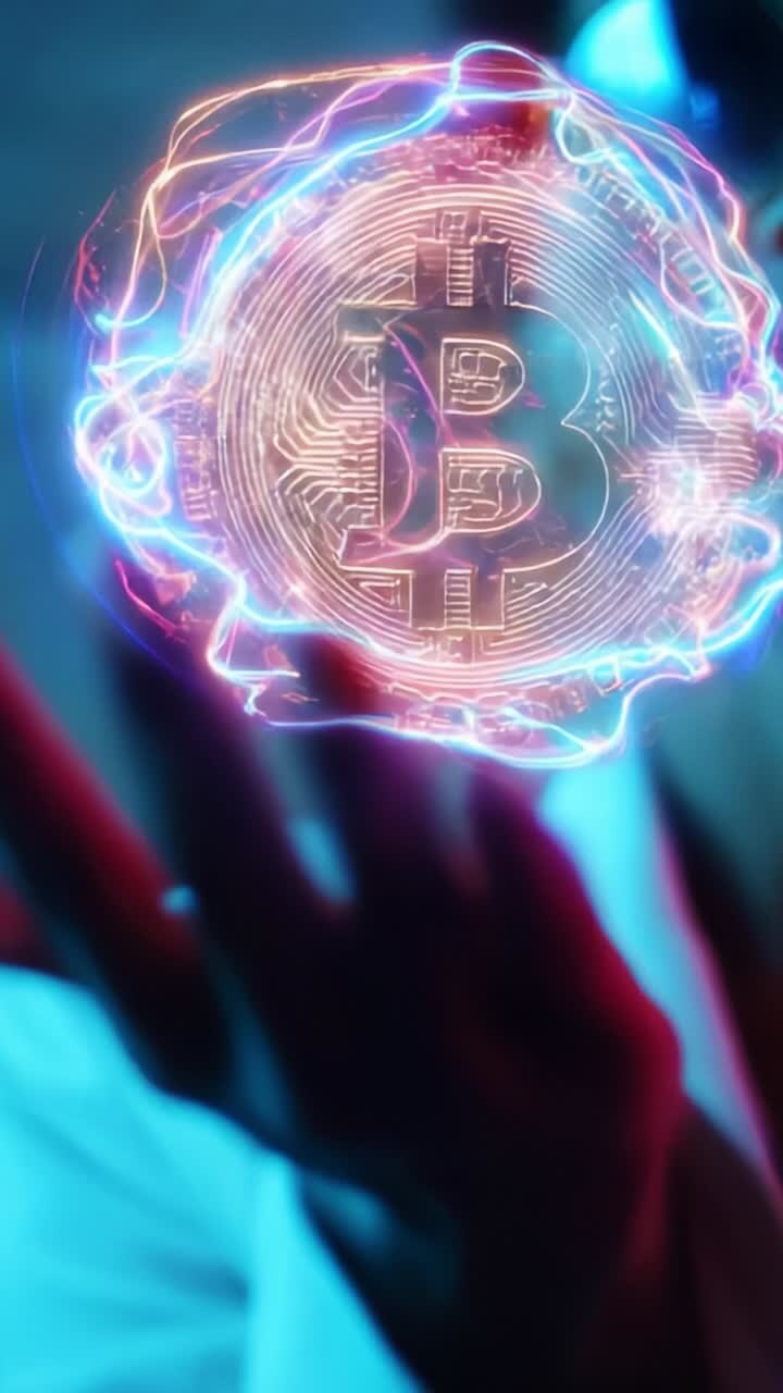Vibrant Bitcoin Cryptocurrency Visualized with Electric Energy in Futuristic Style, Highlighting Digital Currency's Impact and Innovative Technology Concepts