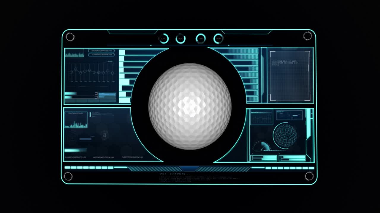 Animation of golf ball with data processing on screen