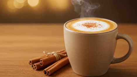 a warm cup of deliciously creamy cinnamon coffee with aromatic steam rising, perfect for cozy mornings or relaxing evenings