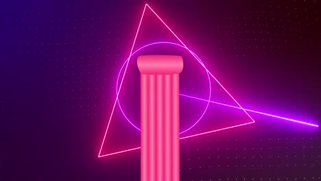 Animation-of-column-over-geometrical-neon-shapes-on-dark-background