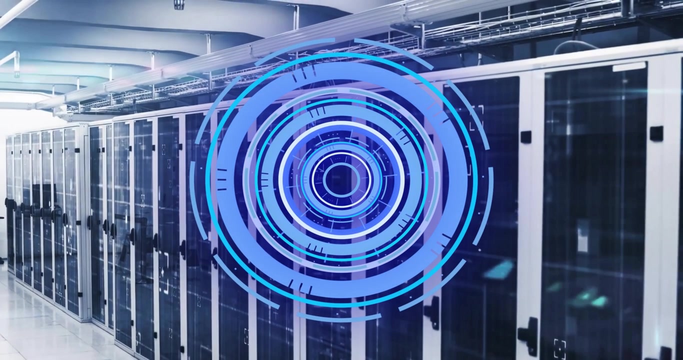Digital Data Visualization Overlay in Modern Server Room