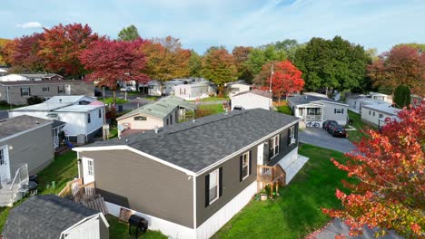 manufactured house in mobile home trailer park in usa during autumn