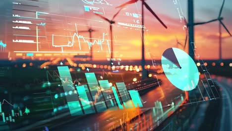 a cityscape with a lot of traffic and a lot of graphs. the graphs are showing the stock market and the traffic is showing the busy city life. scene is busy and bustling