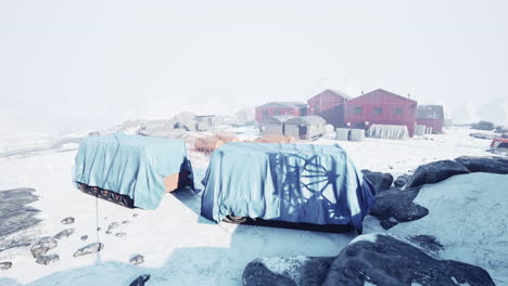 polar weather station on the shore of the sea