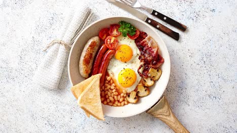 full english breakfast served in a pan