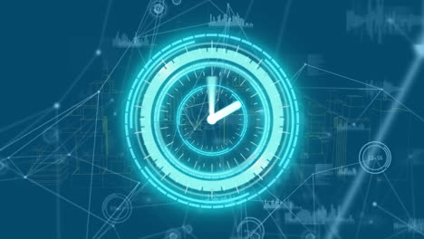 animación del escaneo del alcance con reloj sobre la red de conexiones