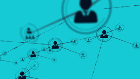 animación de la red de conexiones con iconos de personas digitales sobre rayas cambiantes