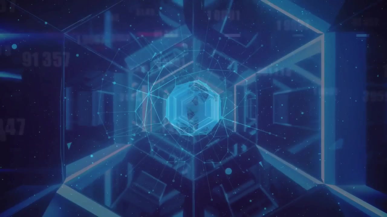 Abstract Digital Tunnel with Floating Data and Geometric Structures
