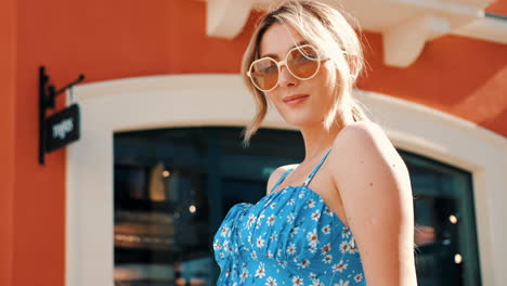 woman in a floral dress