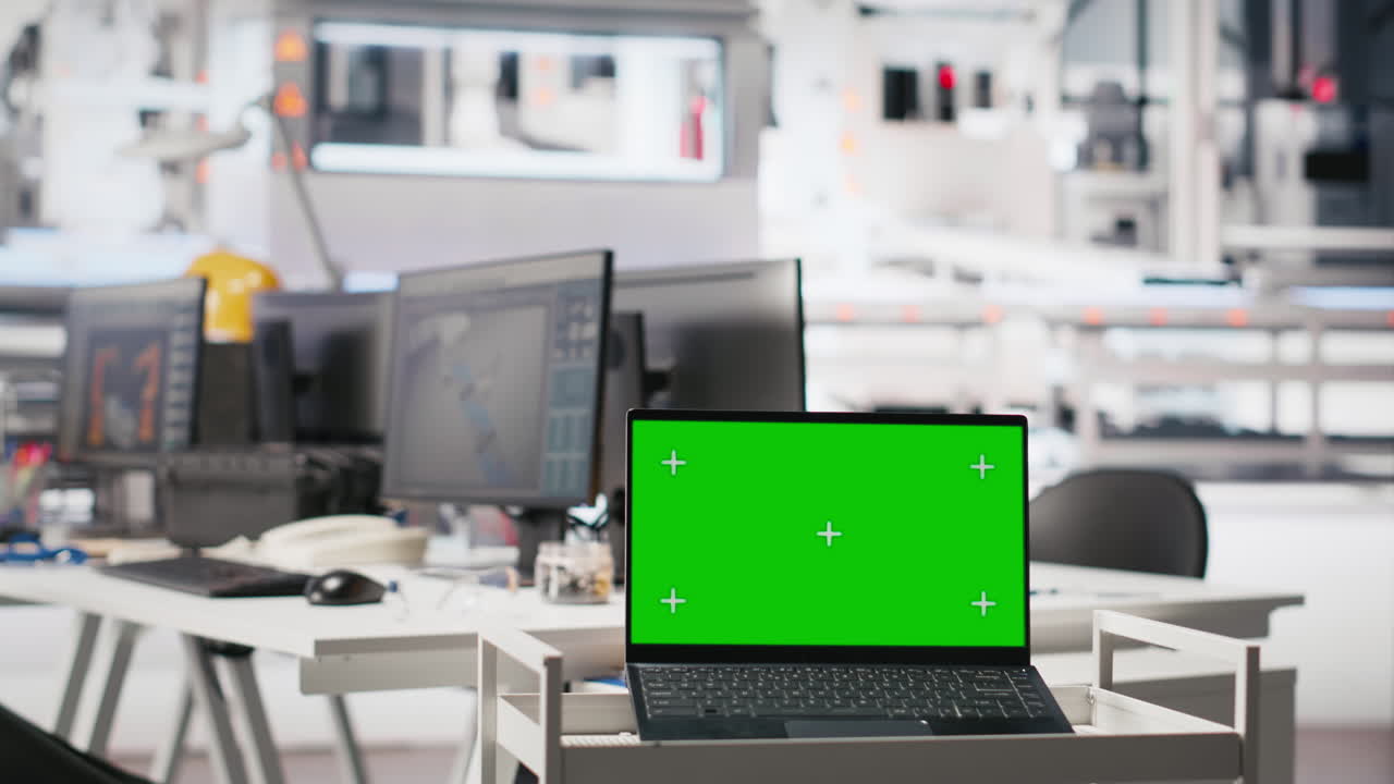 Vertical Video Copy space screen PC in photovoltaics factory used to manage system performance