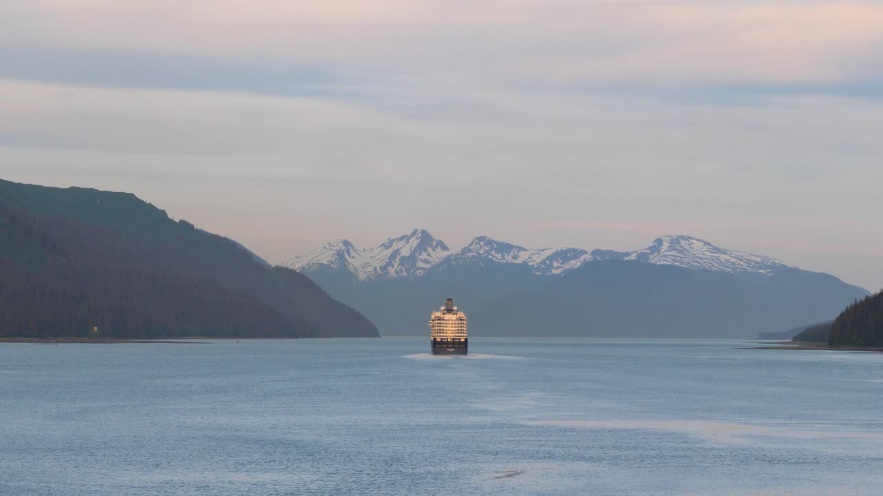 Sailing Gastineau Channel at sunset, Juneau, Alaska.