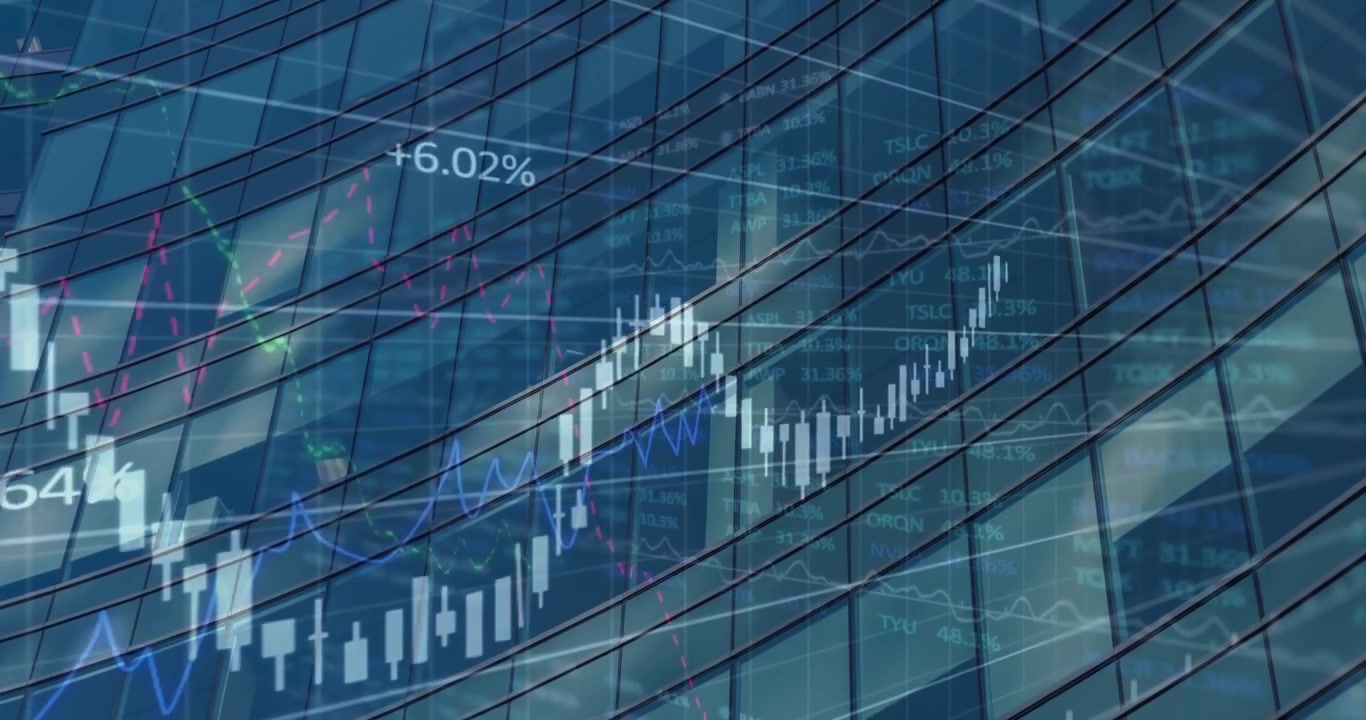 Animerede finansgrafer og data over bybillede