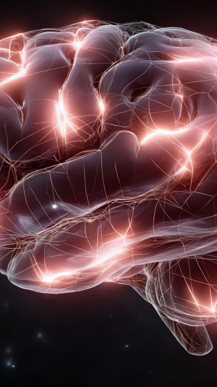 A Detailed Visualization of a Brain Highlighting Neural Connections and Activity Through a Luminous Network of Synapses and Nerve Fibers in an Abstract Representation