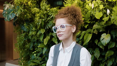 close-up view of redheaded receptionist