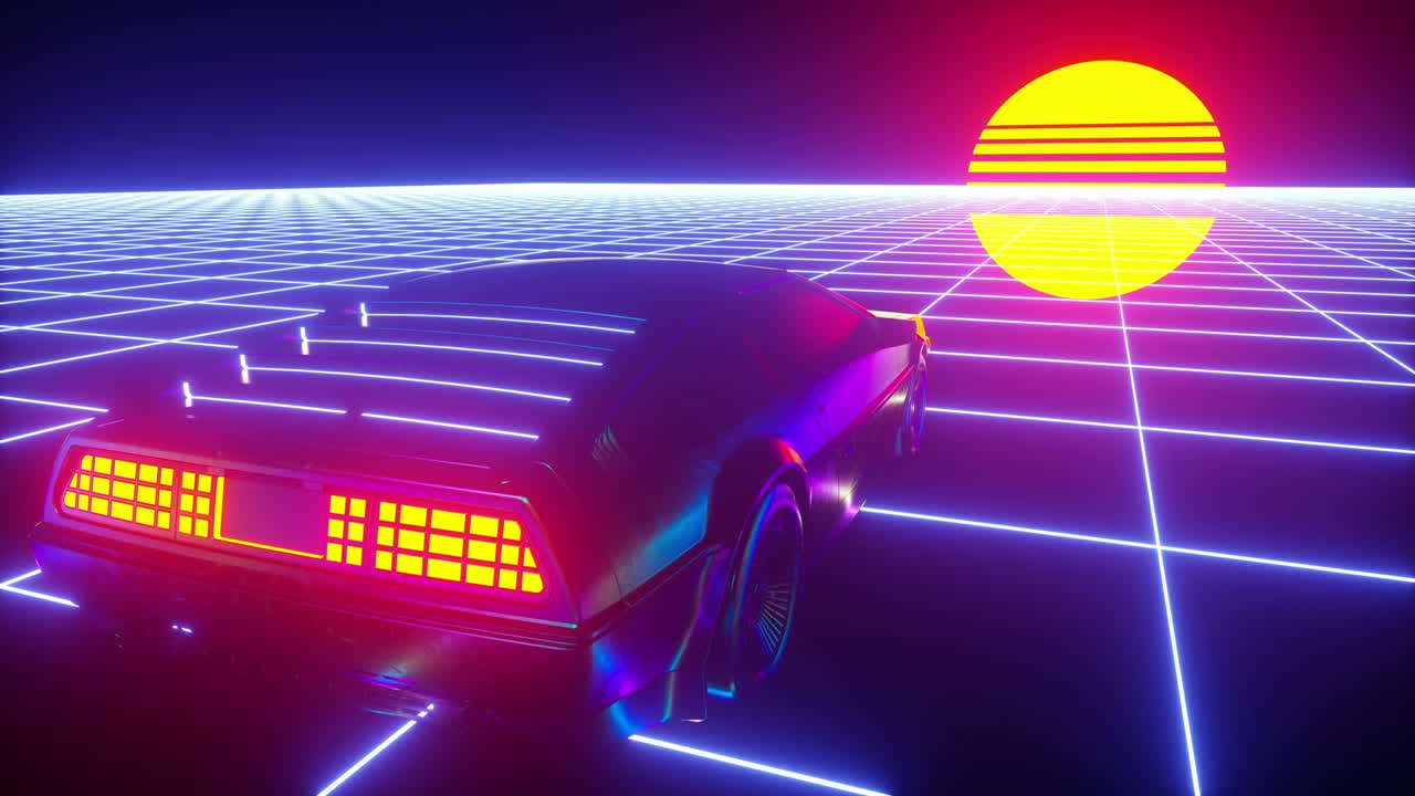 The Car Goes To The Sun. Retrowave Looped Background