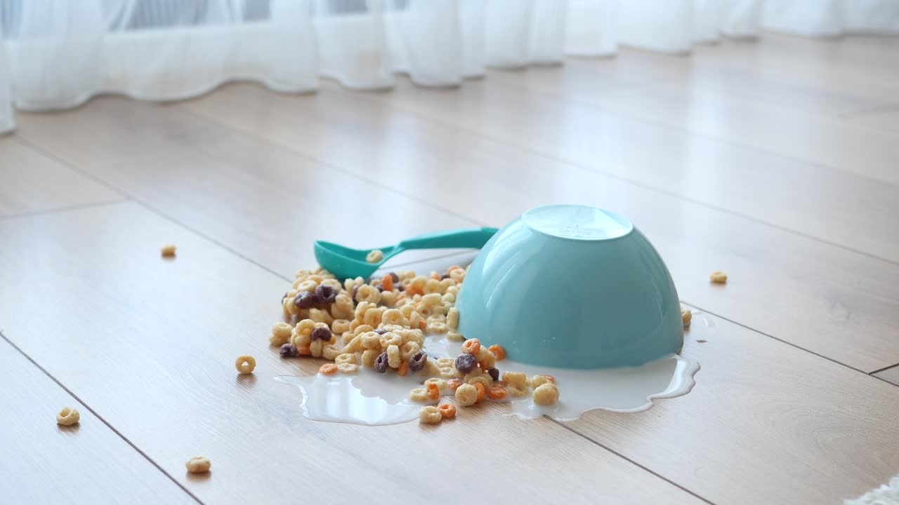 바닥에 흘린 시리얼 그