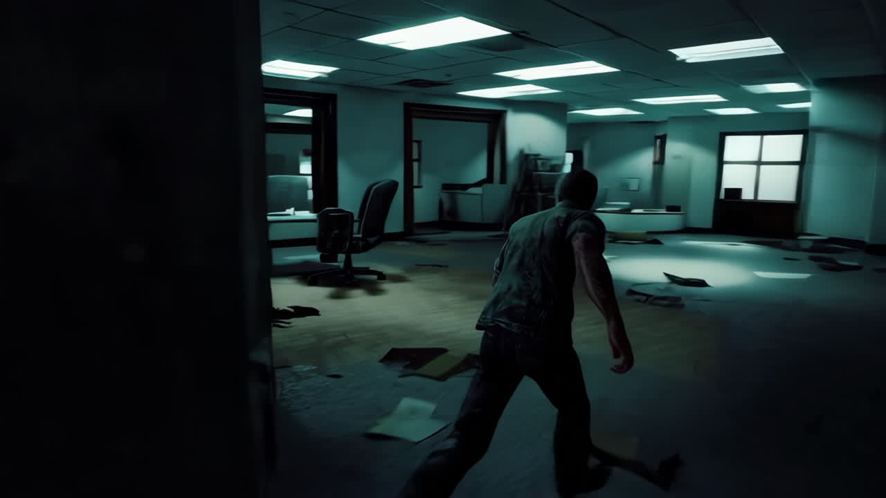 Deserted and Damaged Office Scene