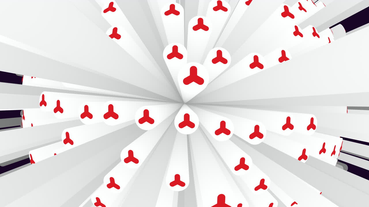 검은 바탕에 색과 분홍색 화살표의 동적 원형 패턴