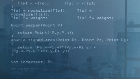 animation of digital data processing over cityscape