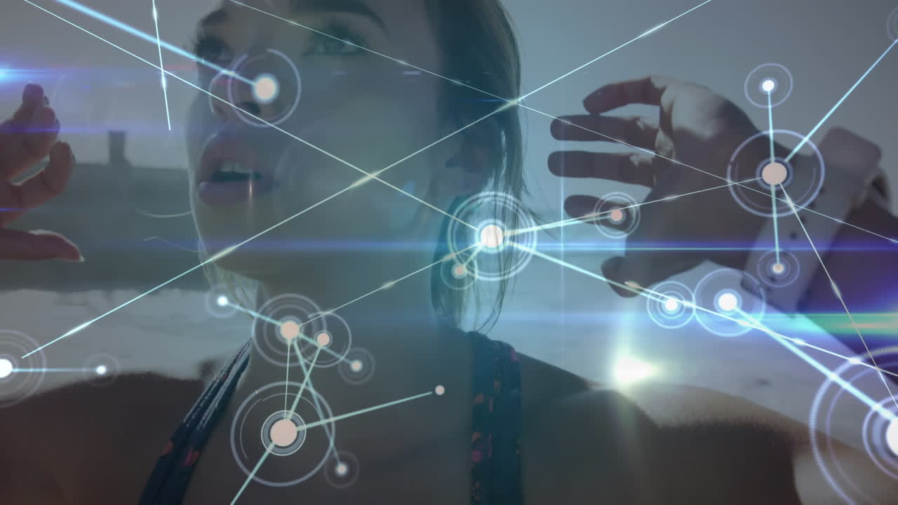 animación de la red de conexiones sobre mujeres que hacen ejercicio al aire libre