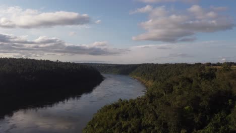 iguazu river flowing in amazon basin at border between brazil and argentina