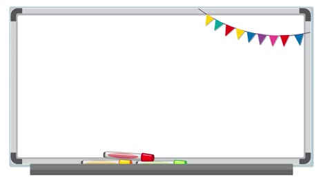 a dynamic animation of colorful flags appearing on a whiteboard, creating a festive and lively atmosphere