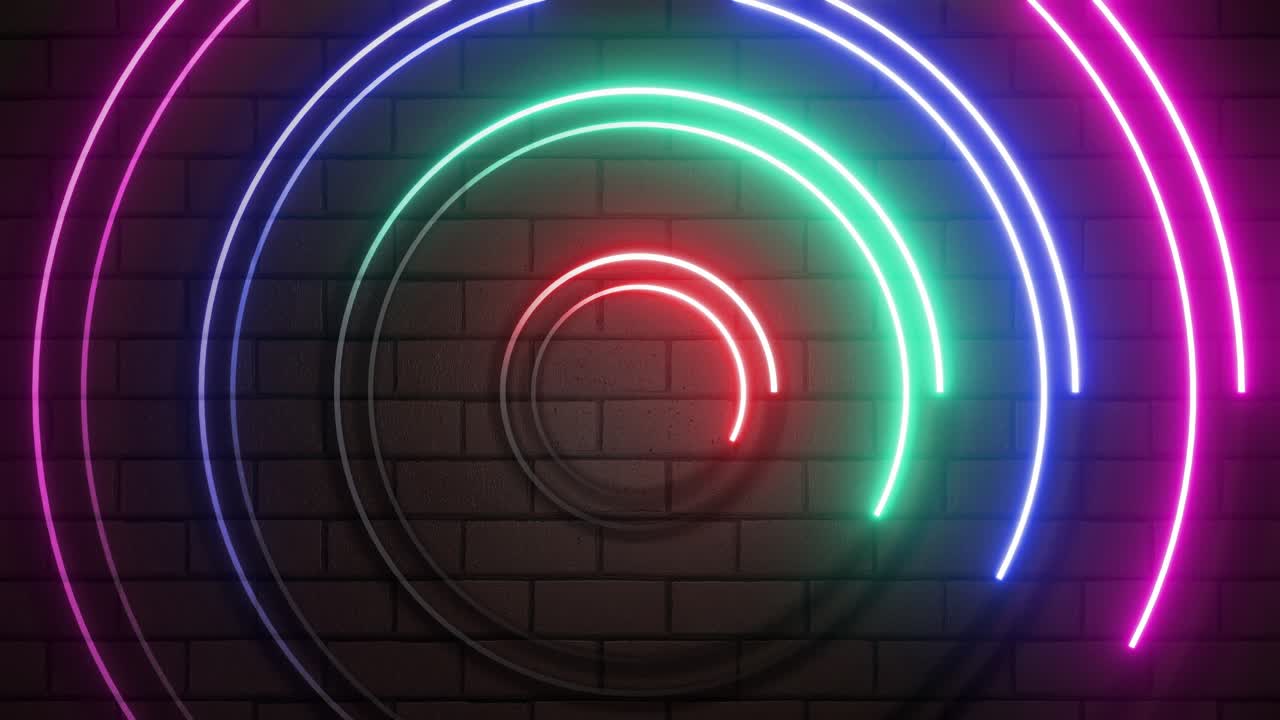 Neon Circles on Brick Wall