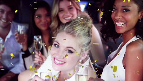 friends celebrating inside a limousine