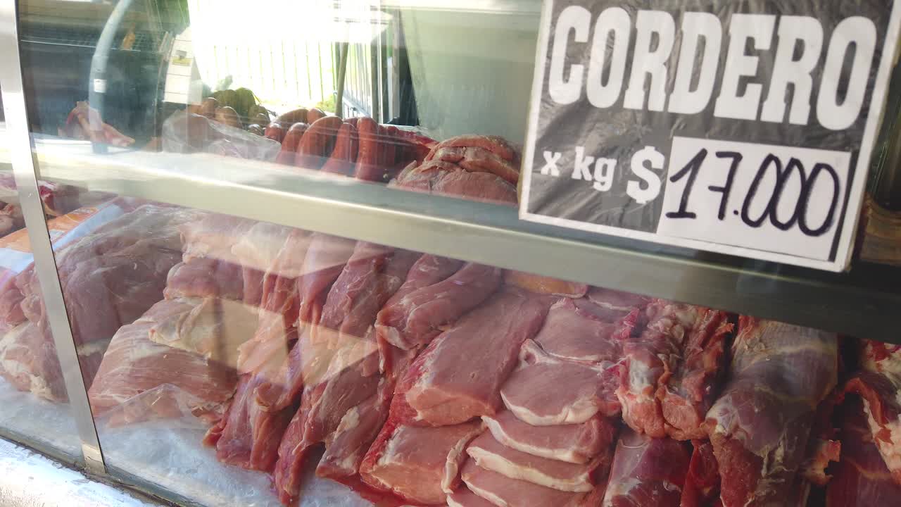 Close Up of Fresh Beef Meat for Sale with Prices in Local Market