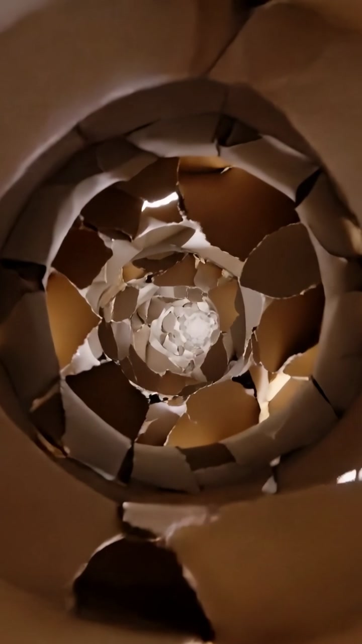 Moving Through an Abstract Spiral Tunnel of Torn Paper Layers