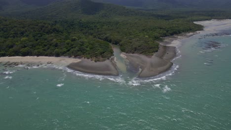 Beach,-Creek-And-Rainforest-At-Daintree-National-Park---Tourist-Attraction-In-Cape-Tribulation,-QLD,-Australia