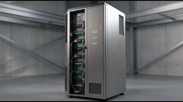 Moderne serverrack står i industrielt datacenter