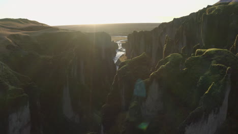 aerial shot over fjaðrárgljúfur canyon iceland