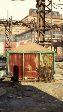 rusty metal container in an abandoned industrial area