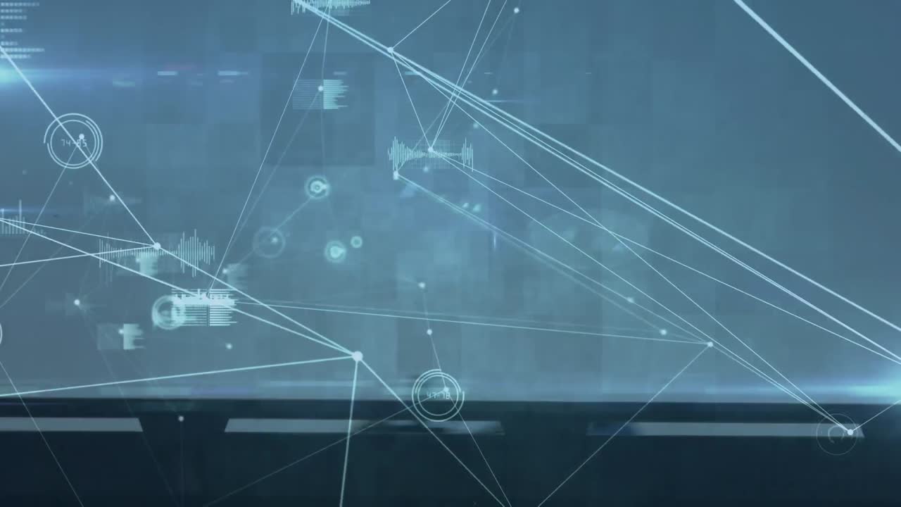 animación de la red de conexiones con coches en la carretera en fondo azul