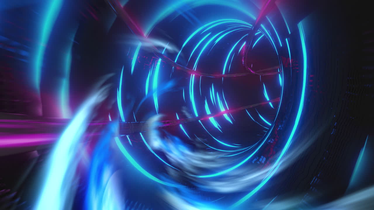 Animation of tunnel made of blue lights moving on black background