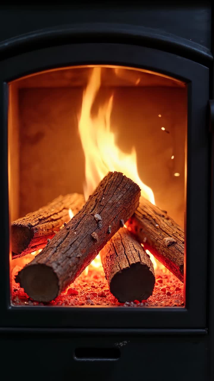 불타는 나무를 가진 아한 벽난로