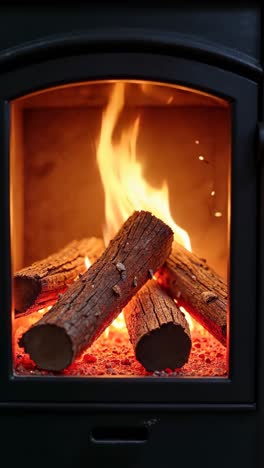 cozy fireplace with burning logs