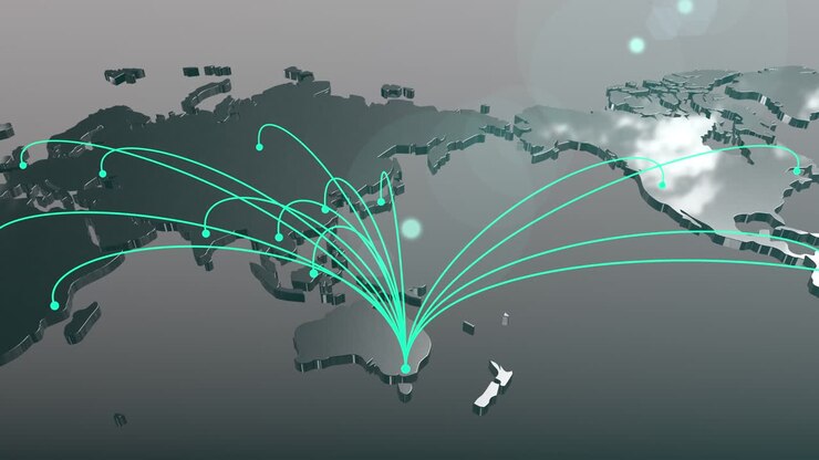 Australia to the world spread connection map animation