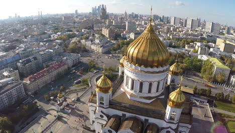 cathedral of christ the saviour with shining domes aerial view