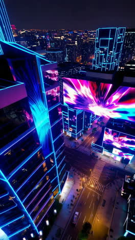 futuristic night cityscape with neon lights
