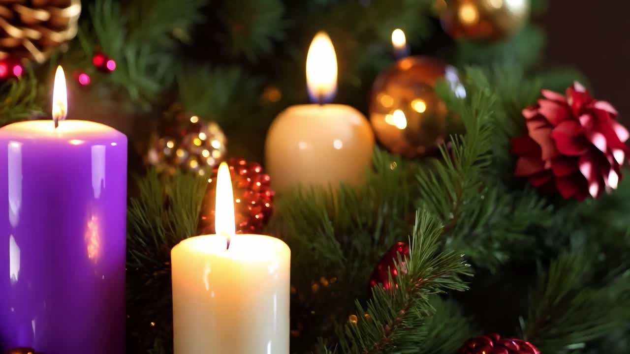 velas de adviento en un árbol de navidad