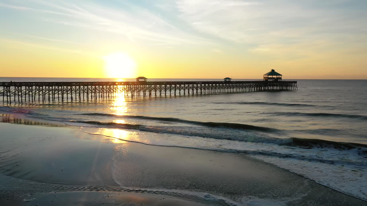 Tranquil Scenery At Pier 101 Fishing Beach During Sunset In South Carolina, USA - static