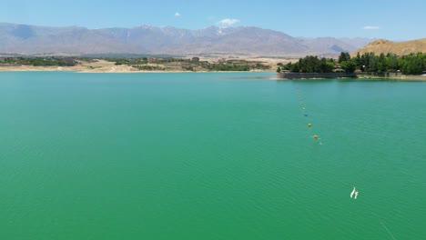 aerial view of lake landscape in kabul afghanistan, blue sky